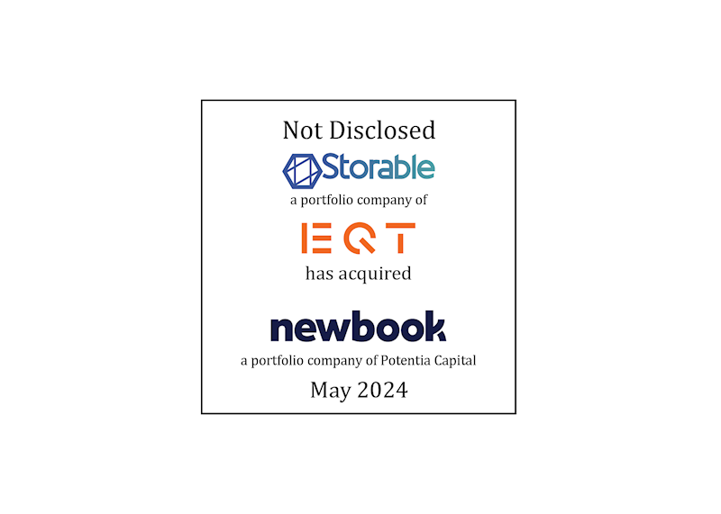 Not Disclosed | Storable, Inc. (logo), a portfolio company of EQT (logo), has acquired Newbook (logo), a portfolio company of Potentia Capital | May 2024