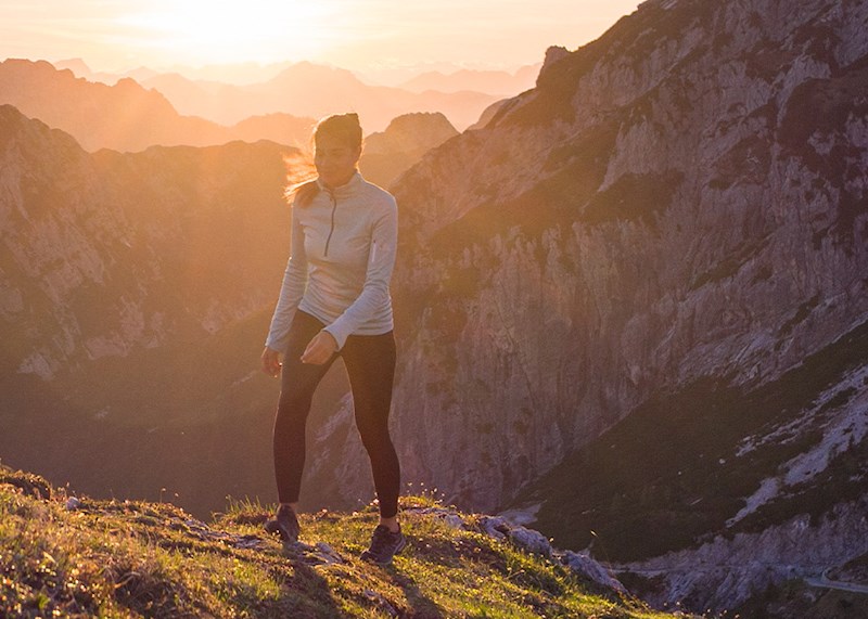 Woman hiking on a mountain