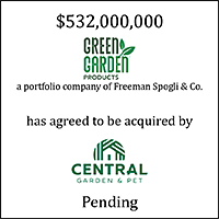 Green Garden Products (logo) a portfolio company of Freeman Spogli & Co has agreed to be acquired by Central Garden & Pet (logo)