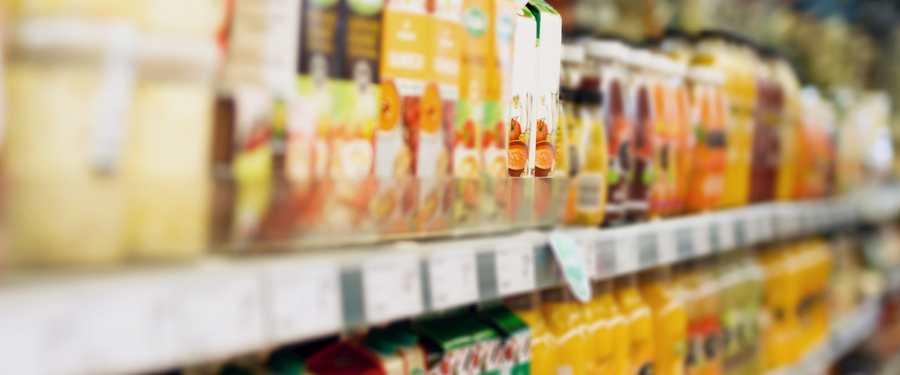 Stocked grocery store shelves