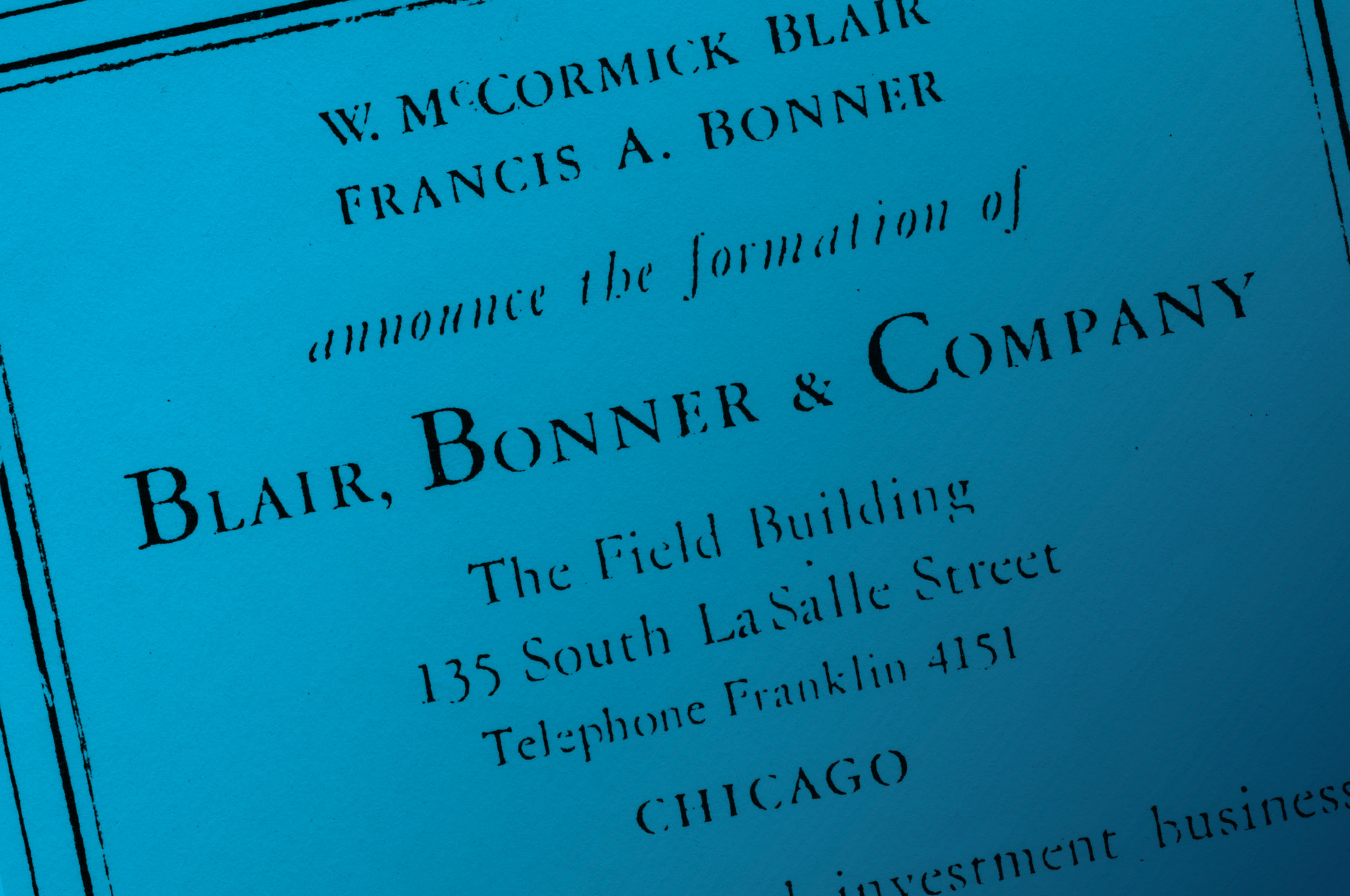 Original Blair, Bonner & Company document
