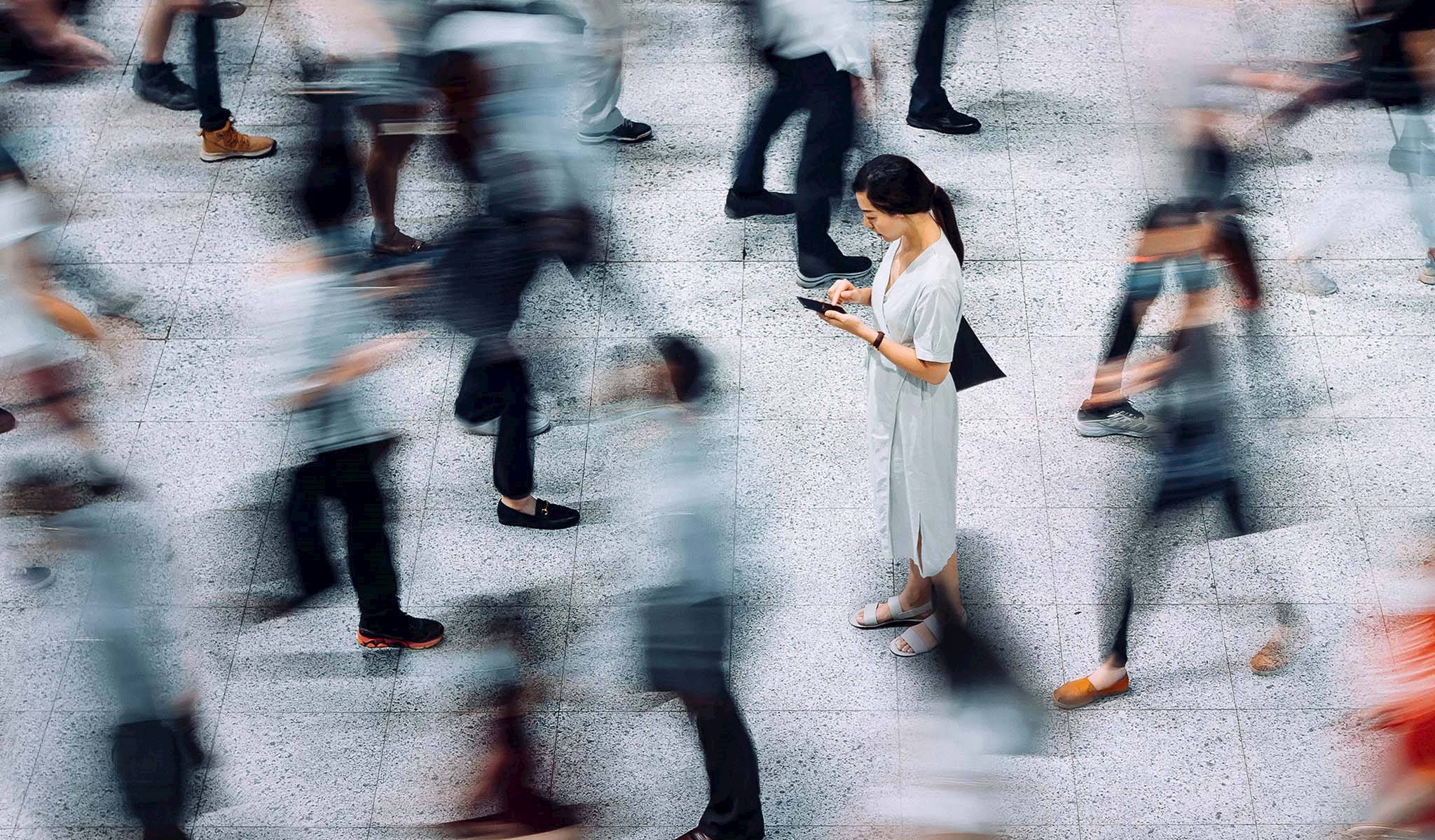 People in a crowded plaza