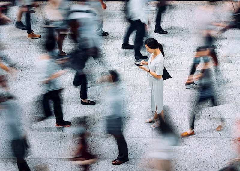 People in a crowded plaza