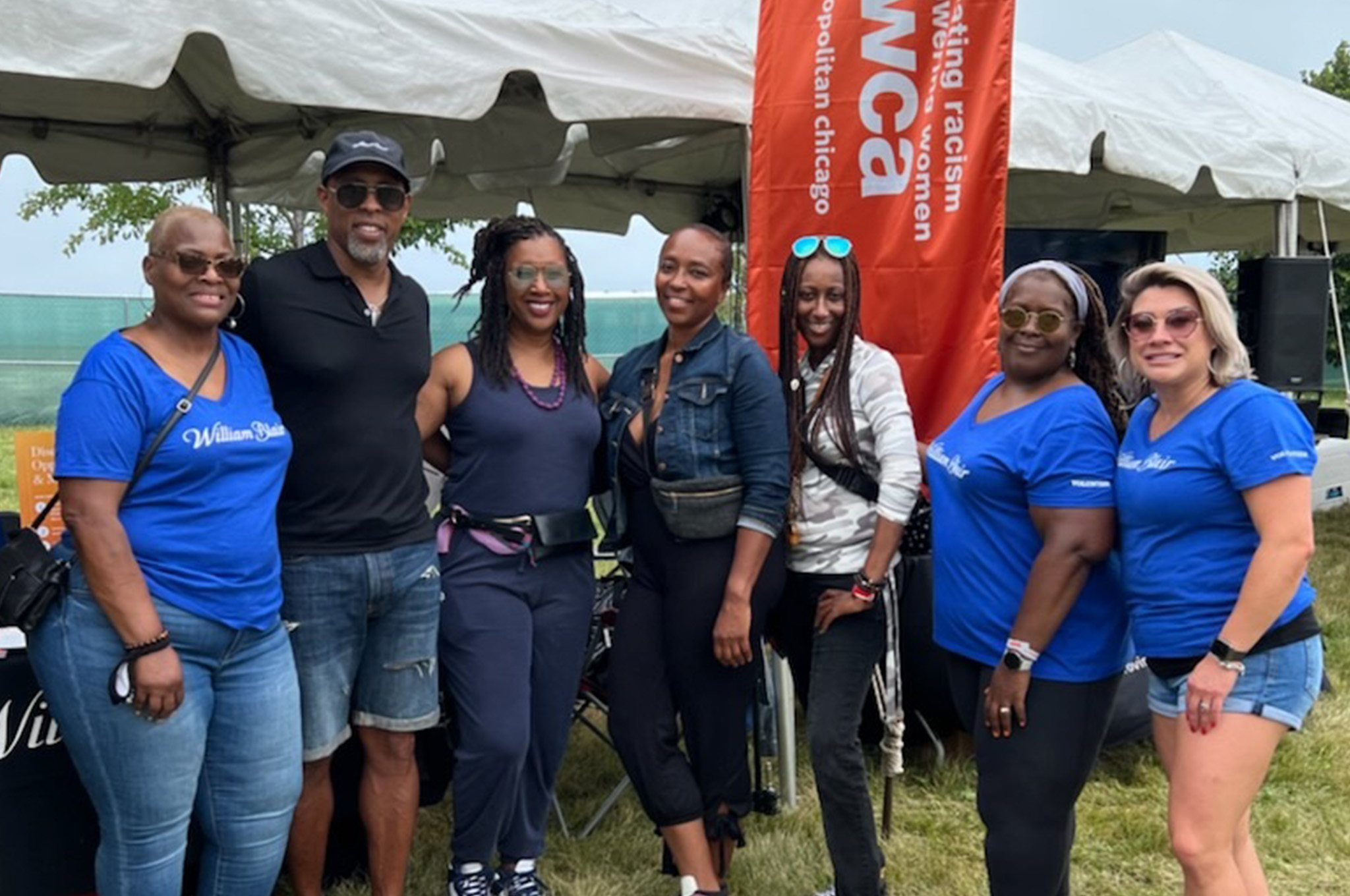 Attending the Silver Room Block Party are (from left) YWCA colleagues and ambassadors Stefanie Porter, Robert Johnson (general counsel), Nicole Robinson (chief executive officer), Beverly Phillips, Anita Annafi, and William Blair colleagues Toya Garcia-Bradow and Carla Ramirez.