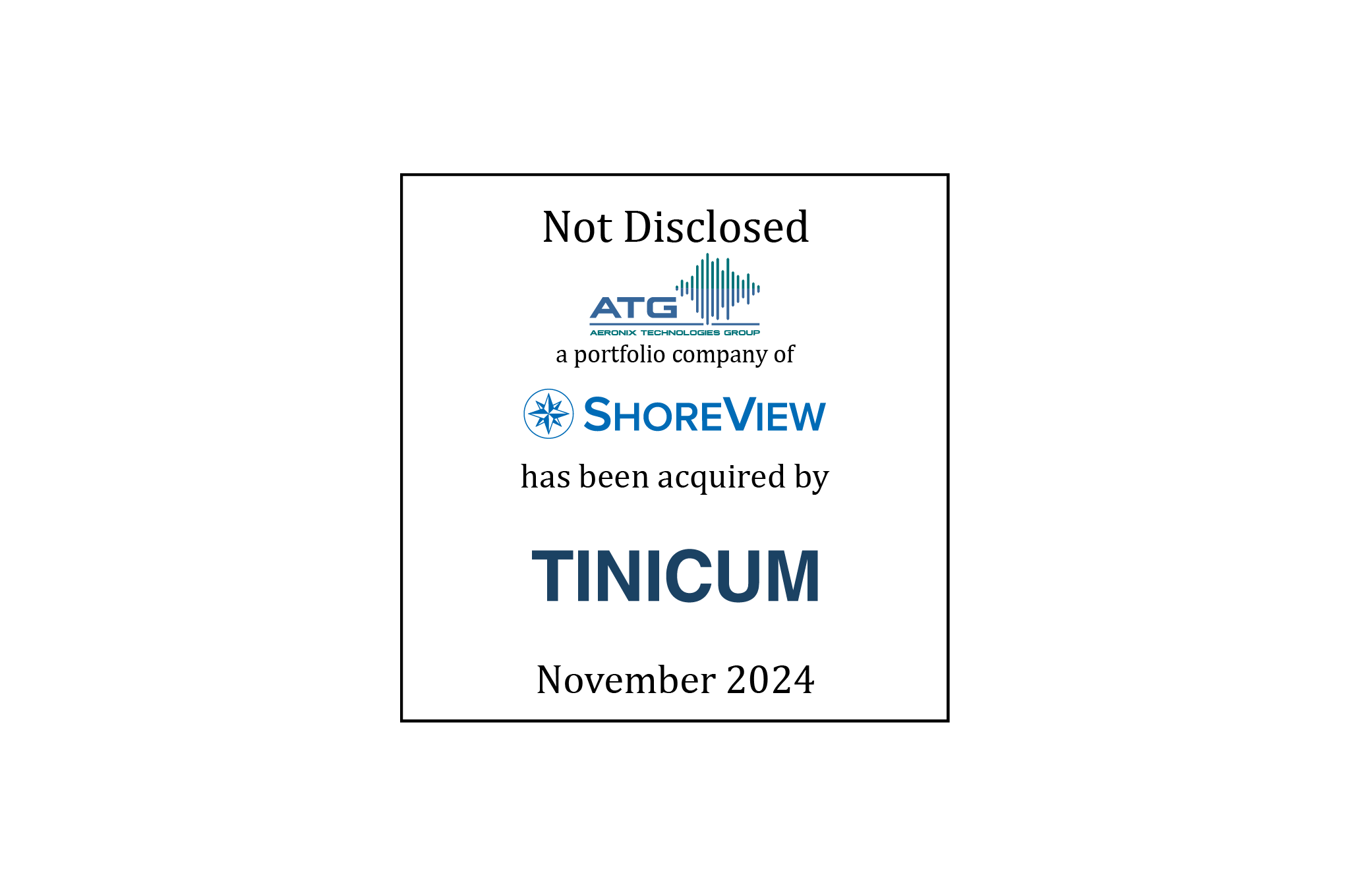 Tombstone: Not Disclosed | Aeronix Technologies Group (logo), a portfolio company of ShoreView Industries, has been acquired by Tinicum (logo) | November 2024