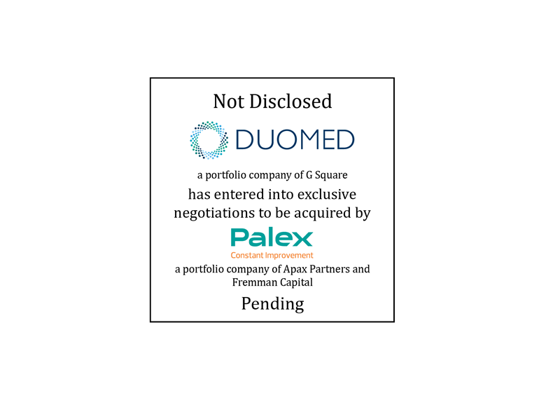 Not Disclosed | Duomed (logo), a portfolio company of G Square, has entered into exclusive negotiations to be acquired by Palex Medical (logo), a portfolio company of Apax Partners and Fremman Capital | Pending
