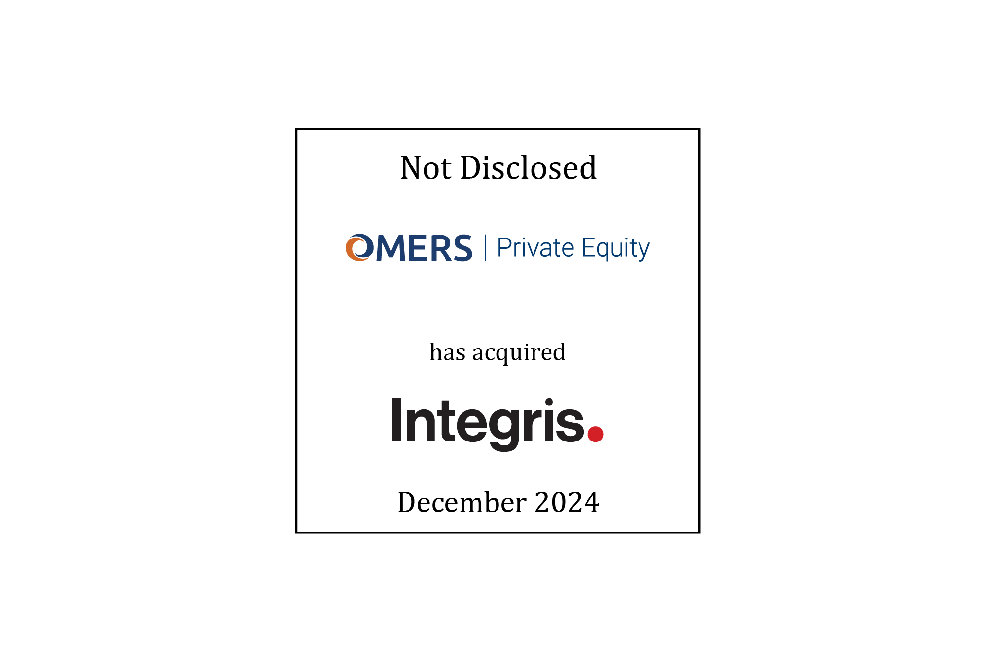 Tombstone: Not Disclosed | Omers Private Equity (logo) has acquired Integris (logo) | December 2024